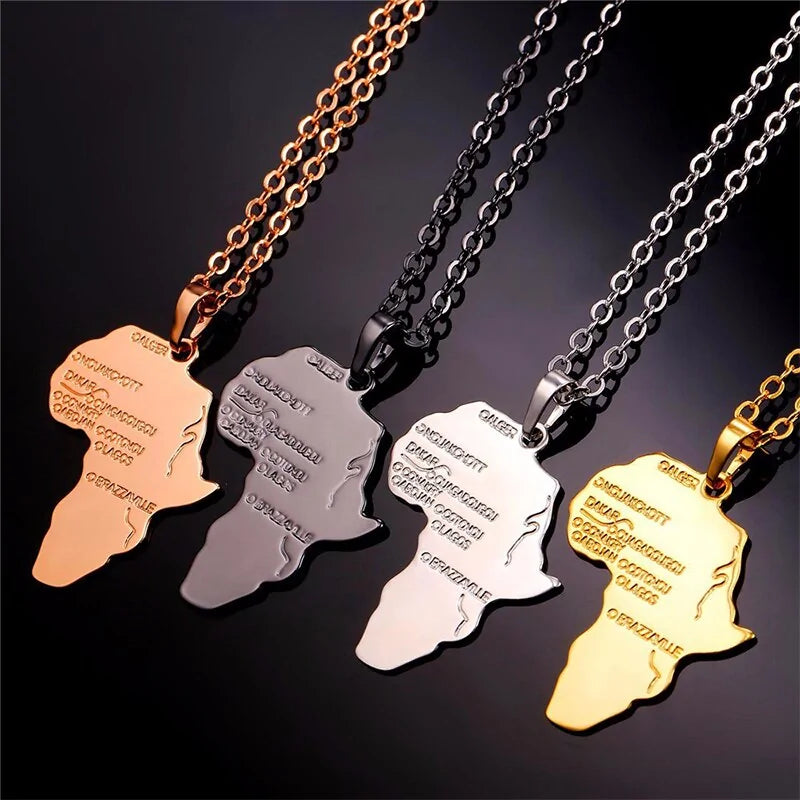 Africa Map Stainless Steel Pendant Necklace