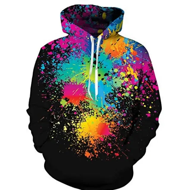 Rainbow Paint Splatter Tie-Dye 3D Hoodie