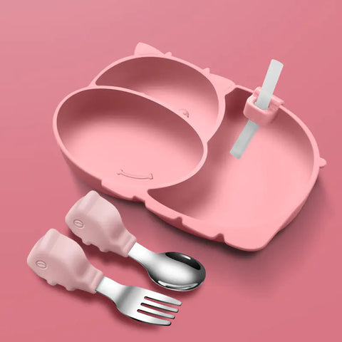 Silicone Baby Feeding Plate with Suction and Utensils Set Frugal Finds Galore