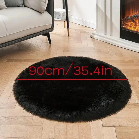 Black Round Imitation Wool Area Rug 15.7in & 35.4in Frugal Finds Galore