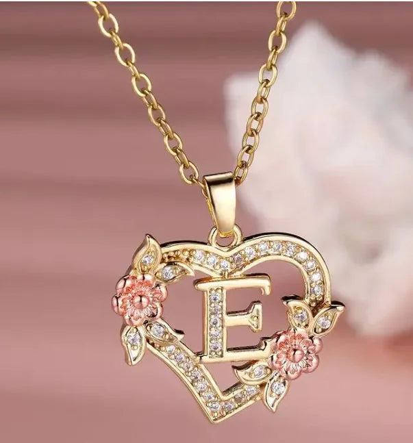 Heart Flowers Letter Necklace