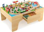 3-in-1 Wooden Train Set Table with Reversible 84 PCS Track, Train Toys, Table Map & Storage Drawer + Frugal Finds Galore