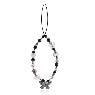 Phone Beaded Wrist Strap Black Phone Charm Butterfly Y2k Beaded Phone Bracelet Strap Cute Cell Phone Lanyard Strap Wrist Beads Chain Phone Charms Strap for Phone Case for Phone Bag Keychain Camera Dec Frugal Finds Galore
