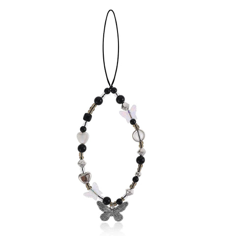 Phone Beaded Wrist Strap Black Phone Charm Butterfly Y2k Beaded Phone Bracelet Strap Cute Cell Phone Lanyard Strap Wrist Beads Chain Phone Charms Strap for Phone Case for Phone Bag Keychain Camera Dec Frugal Finds Galore