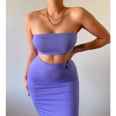 Solid Tube Crop Top and Skirt Set Frugal Finds Galore