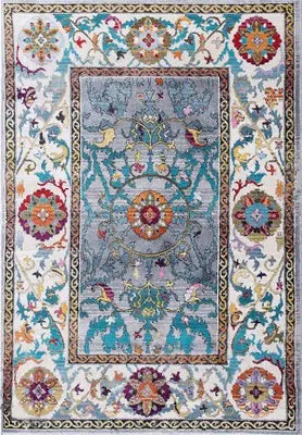 Bohemian Turkish Area Rug, Multicolor Floral Carpet Frugal Finds Galore