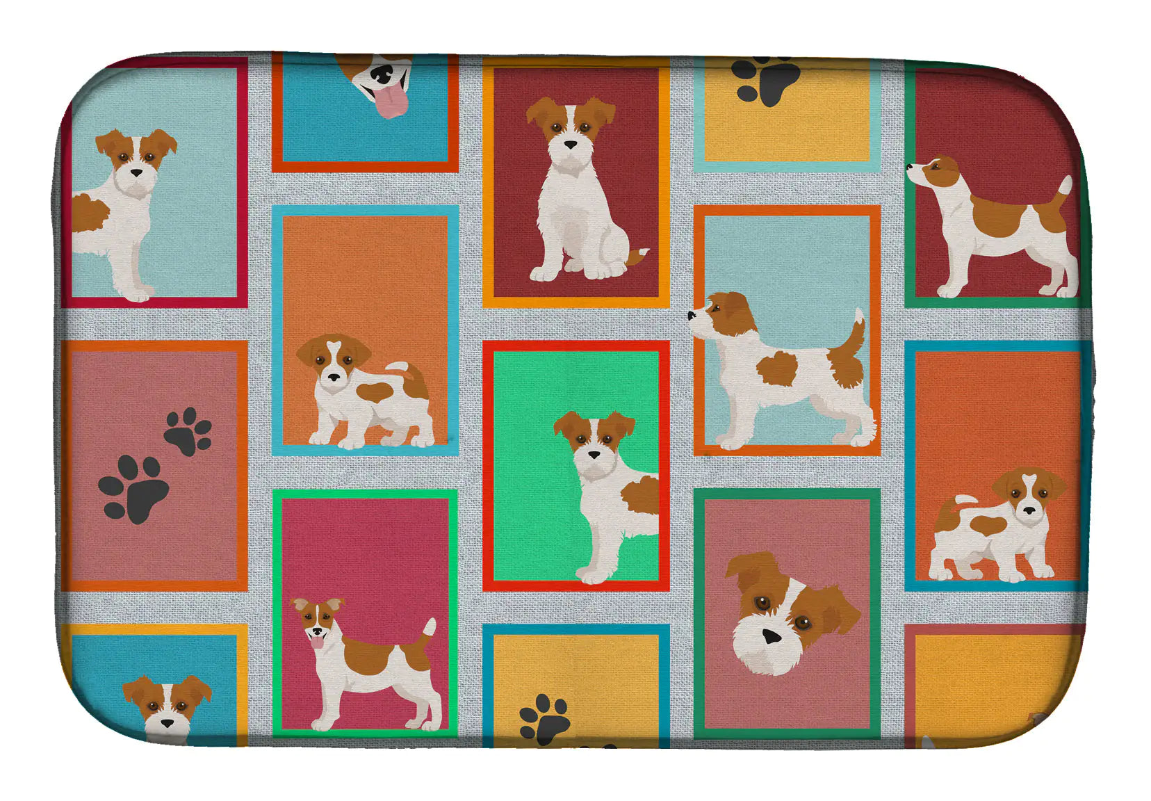 Lots of Red and White Jack Russell Terrier Dish Drying Mat