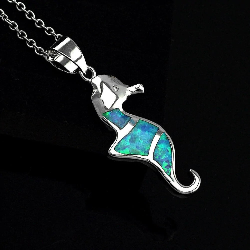 Blue Imitation Opal Sea Turtle Necklace